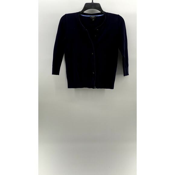 TALBOTS Women's Petite Navy Button-Up Long Sleeve Pima Cotton Cardigan SZ P(XS) - Picture 2 of 8